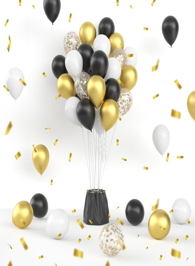 Janinus Black Gold Balloons - 12 Inch Metallic Gold Black White Confetti Balloons New Year Eve Balloons for Birthday Wedding Graduation New Years Anniversary Party Decorations - Image 1